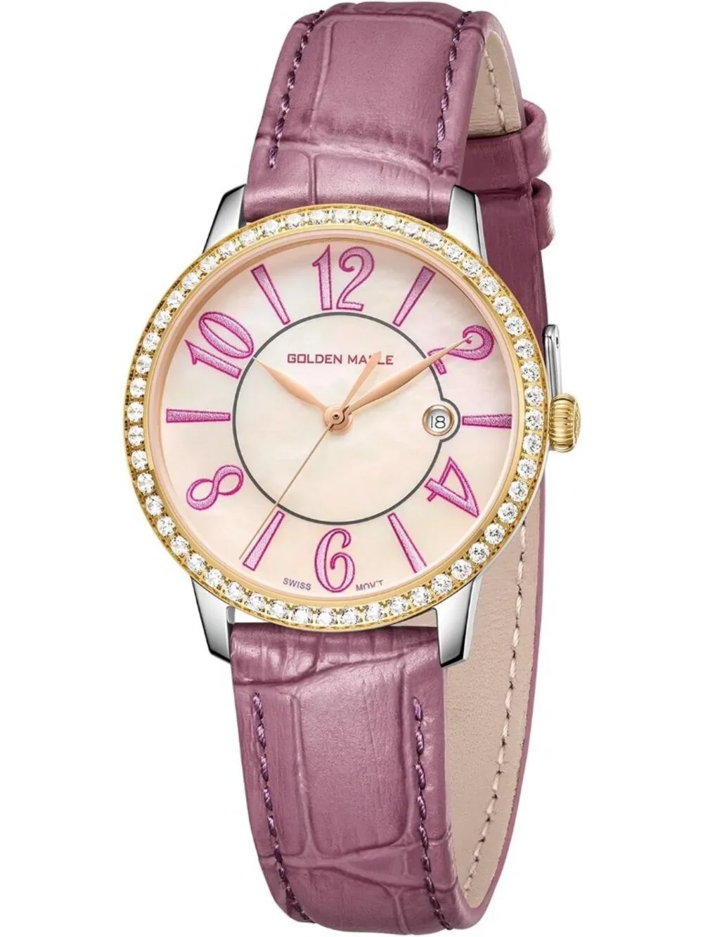 Women's Purple Dainty Watch Mother of Pearl Dial Leather Strap Quartz Wristwatch